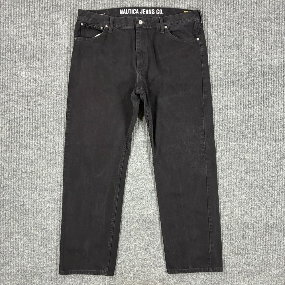 Nautica Jeans Co. Mens Straight Jeans Size 40x32 Black Denim Relaxed Fit Casual